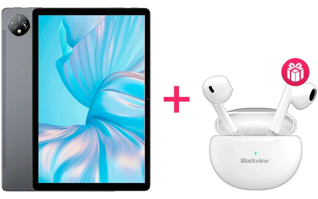 Планшет Blackview Tab 80 4G 10.1" 4/64Gb Gray + Наушники Blackview TWS Earphone AirBuds6 White