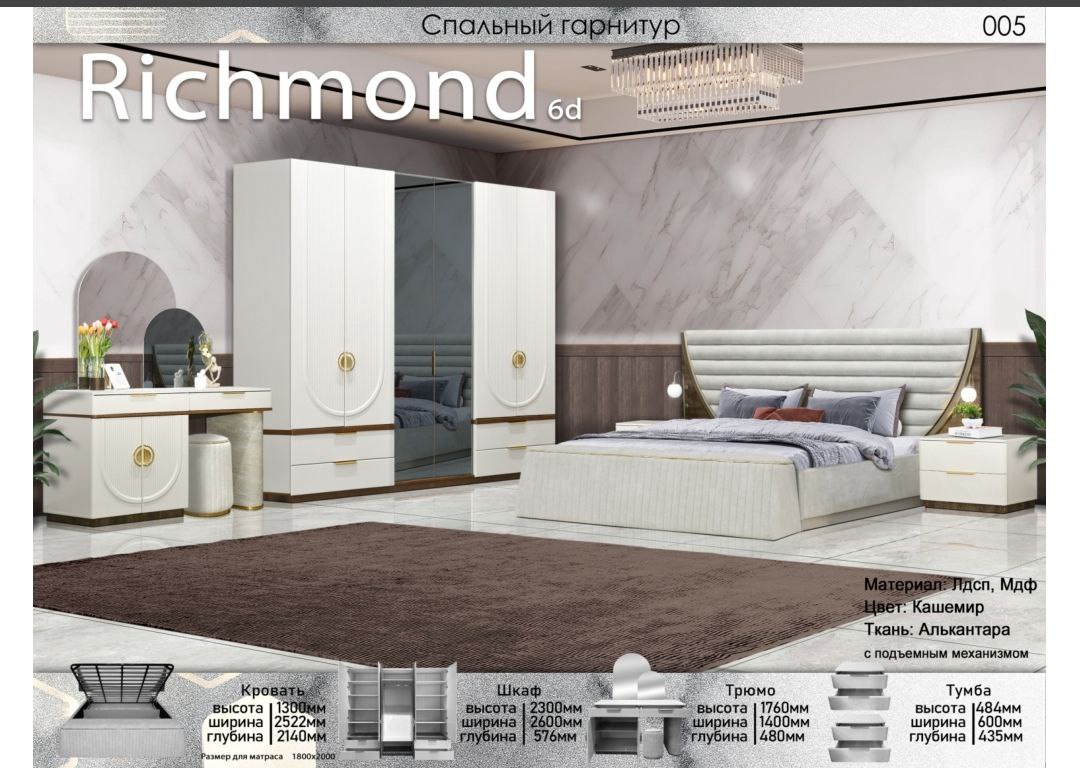 Гарнитур спальный Elegant Ричмонд 6дв 180х200см белый купить,907450
