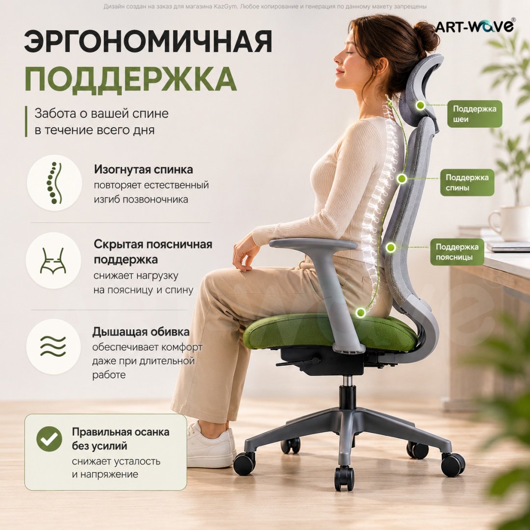 Офисное кресло ART-Wave YC-62, зеленый, серый купить,82990