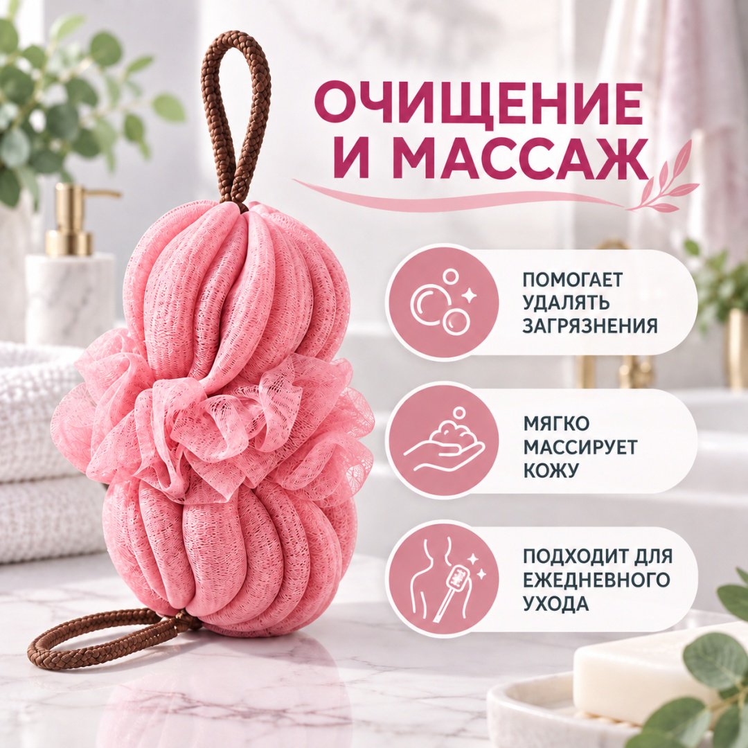 ART-Wave мочалка для тела, универсальное розовый 1 шт