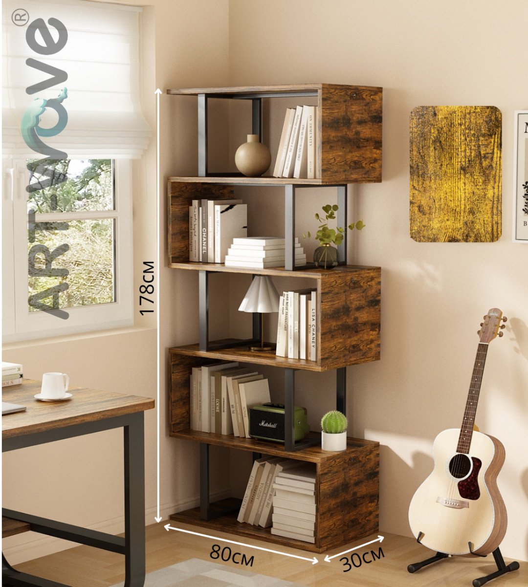 Стеллаж напольный ART-Wave SH-2405-brown, 80x30x178 см, коричневый