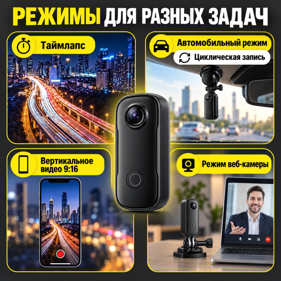 Экшн-камера SJCAM C100 + 64Gb черный купить,NaN