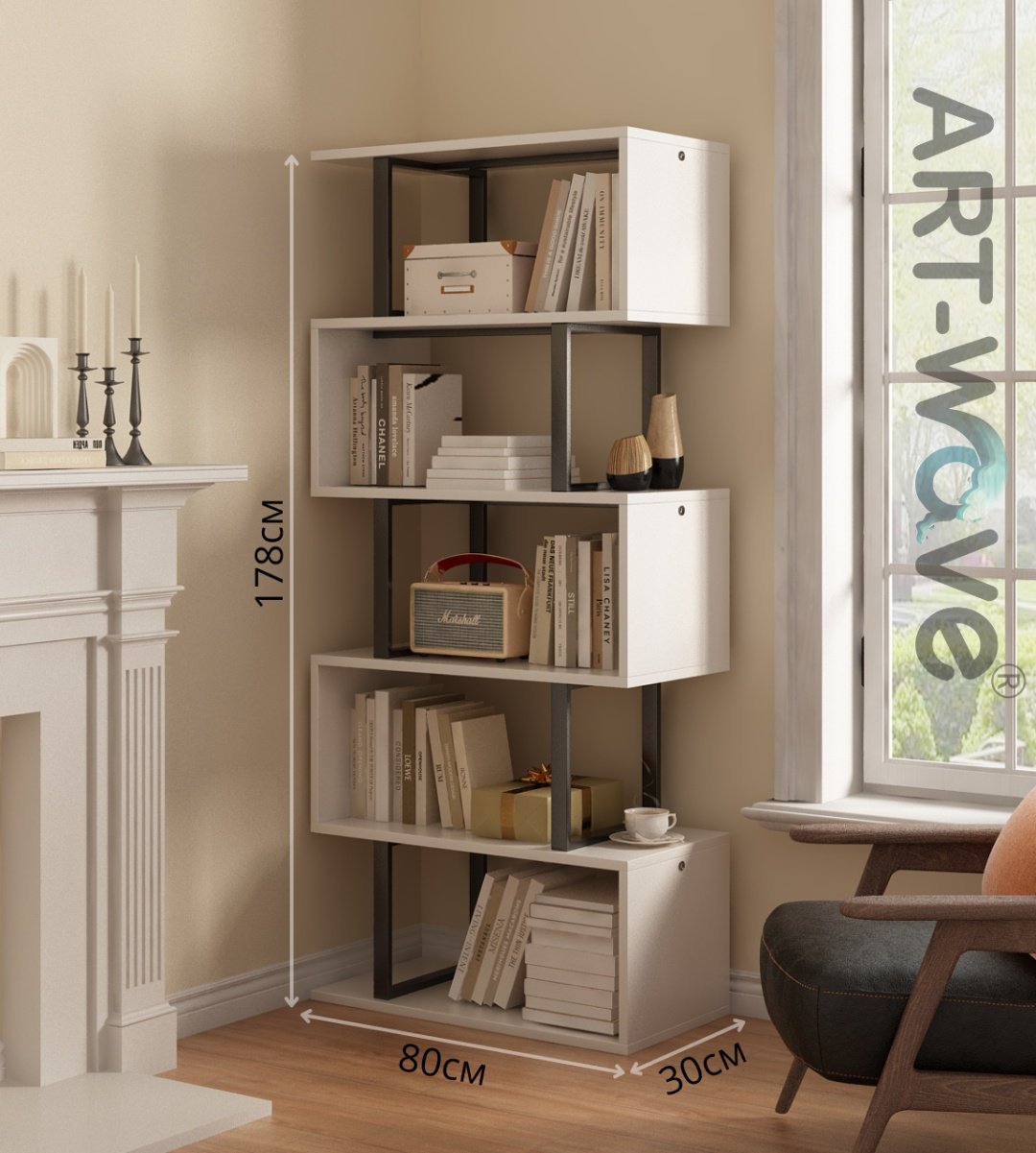 Стеллаж напольный ART-Wave SH-2405-white, 80x30x178 см, белый