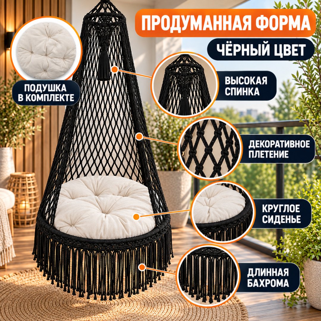Подвесное кресло ART-Wave 80x80x140 см, Макс. нагрузка: 120 кг