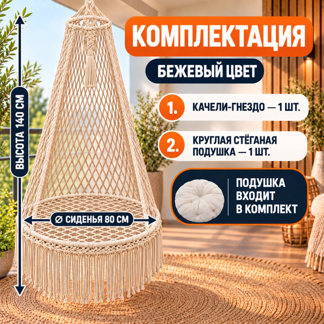 Подвесное кресло ART-Wave 80x80x140 см, Макс. нагрузка: 120 кг