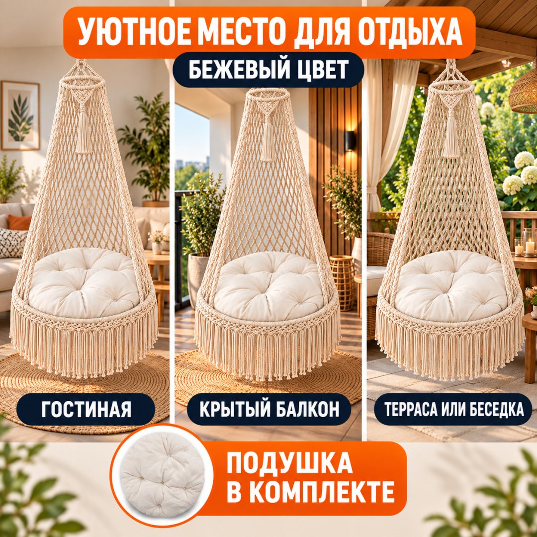 Подвесное кресло ART-Wave 80x80x140 см, Макс. нагрузка: 120 кг