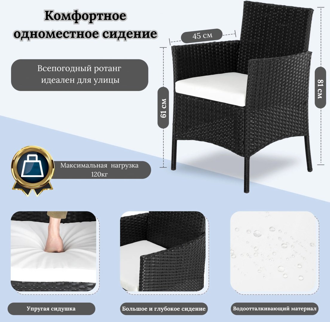 Комплект ART-Wave 4 в 1, кол-во персон: 4, металл, искусственный ротанг