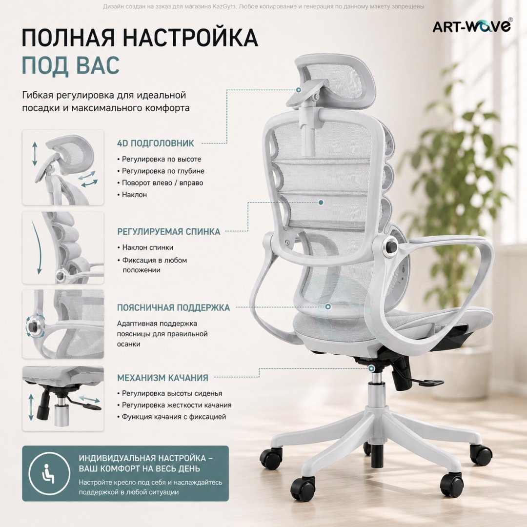 Офисное кресло ART-Wave K3-02, серый купить,68990