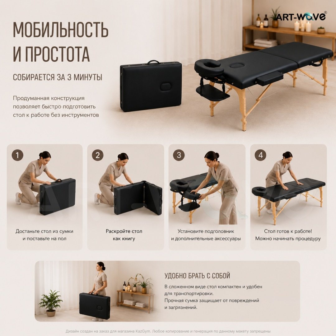 ART-Wave X-013 до 270кг, черный стол 70х185 см купить,NaN