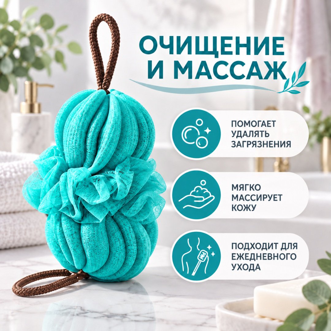 ART-Wave мочалка для тела, универсальное бирюзовый 1 шт
