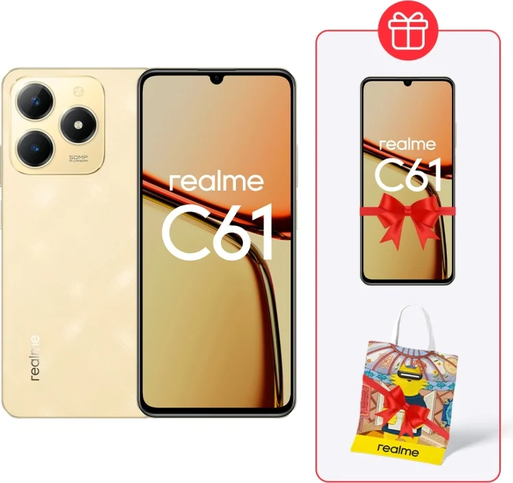 Смартфон Realme C61 6/128Gb Sparkle Gold + Подарок Смартфон Realme C61 6/128Gb Sparkle Gold + Подарок Шопер Realme купить,NaN