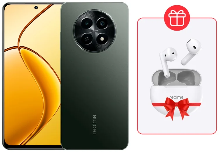 Смартфон Realme 12X 8/256Gb Glowing Black + Подарок Наушники Realme Buds T01 White