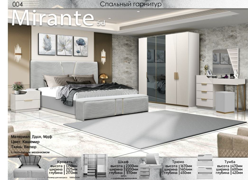 Гарнитур спальный Elegant Миранте 5дв 180х200см бело-серый купить,597250
