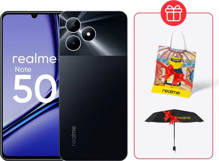Смартфон Realme Note 50 4/128Gb Midnight Black + Подарок Зонт Realme Black + Подарок Шопер Realme