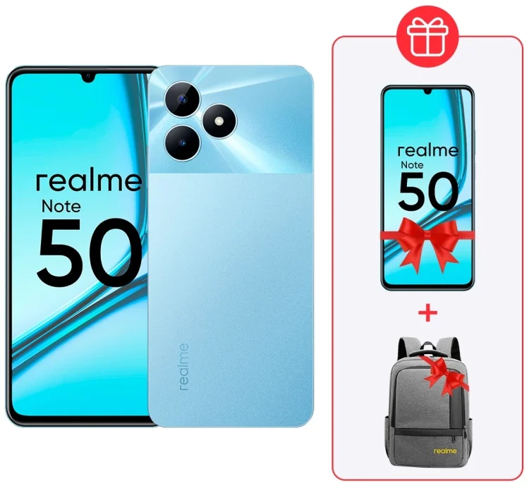 Смартфон Realme Note 50 4/128Gb Sky Blue + Подарок Смартфон Realme Note 50 4/128Gb Sky Blue + Рюкзак Realme Grey