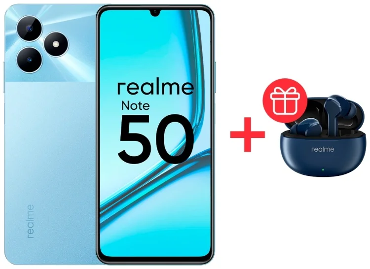 Смартфон Realme Note 50 4/128Gb Sky Blue + Подарок Наушники Realme Buds T110 Blue