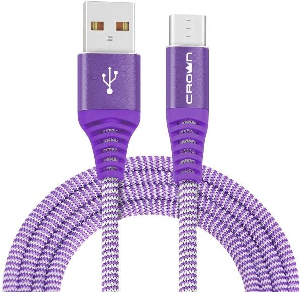 Переходник CROWN USB 2.0 (M), USB TypeC (M), 1 м, CMCU-3102C violet фиолетовый купить,1990