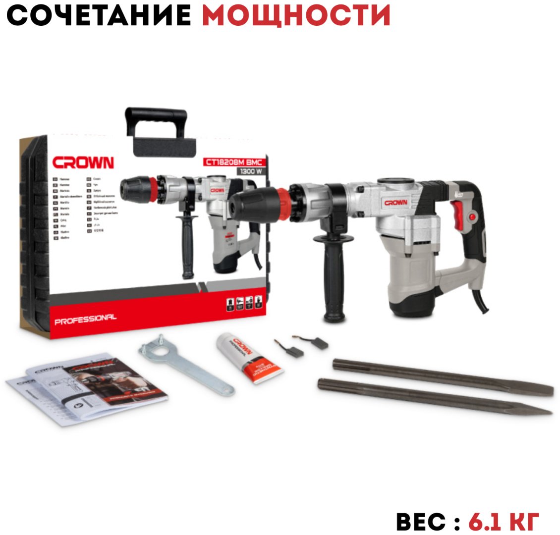 Отбойный молоток CROWN CT18208M шестигранник (HEX) купить,NaN