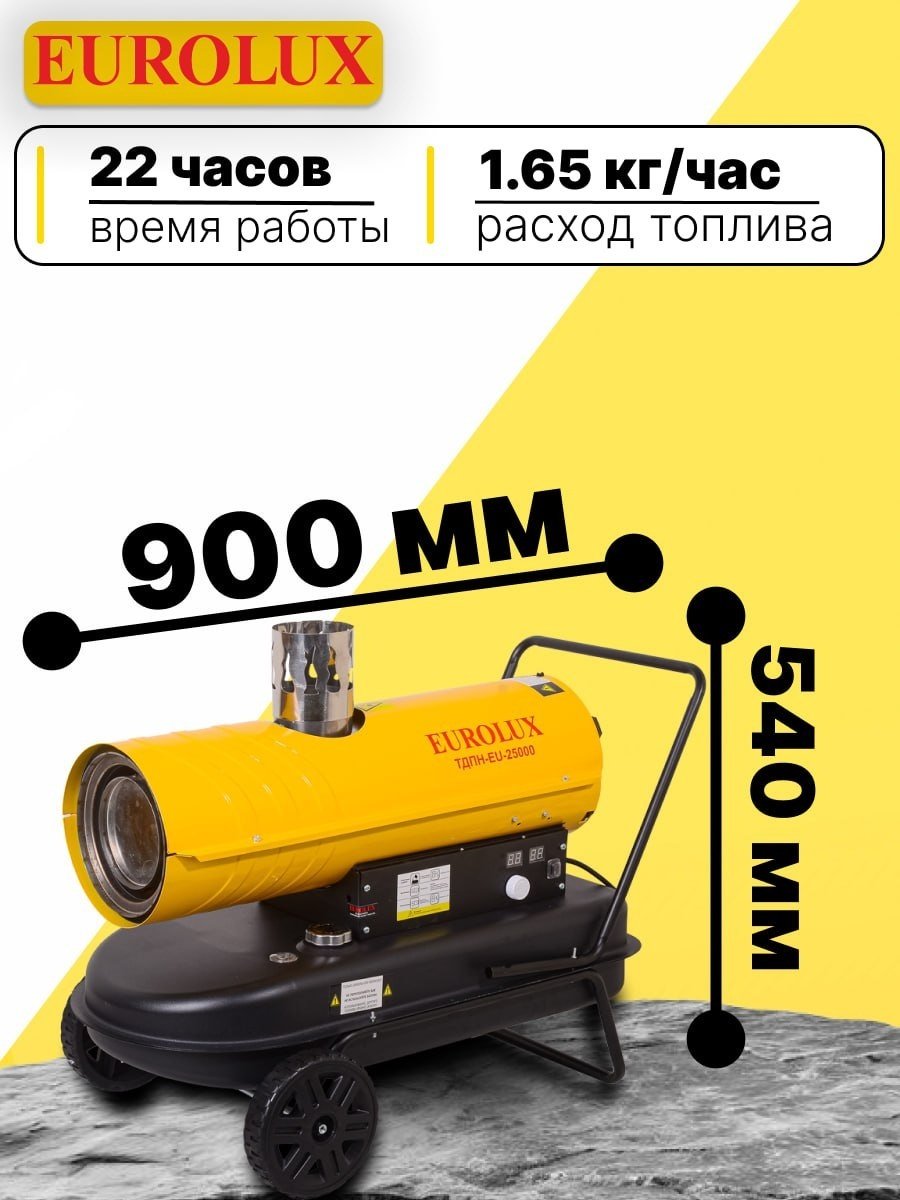 Тепловая пушка дизельная 1000 м³/ч, мощность тепловая – 25 кВт, тип топлива – дизельное, бак – 36 л, вес – 25 кг ТДПН-EU-25000 67/1/54 купить,NaN