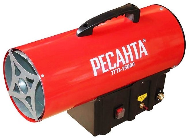 Тепловая пушка газовая 400 м³/ч, мощность– 15 кВт, расход топлива – 1.17 кг/ч, тип топлива - пропан, пропан-бутан, бутан Ресанта ТГП-15000 67/1/14