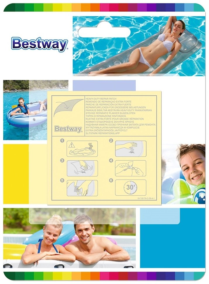 Заплатки для каркасного бассейна Bestway водонепроницаемые, самоклеящиеся из высокопрочного полимера 6,5х6,5 см, 10 шт