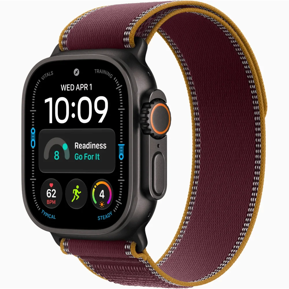Смарт-часы Aoole Watch Ultra 4 GPS + Cellular 49mm M/L Black Titanium Case with Burgundy Trail Loop MJC44QI/A купить,NaN