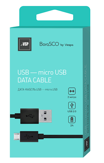Кабель BoraSCO USB 2.0 (M), micro-USB 2.0 (M) 21973 черный купить,NaN