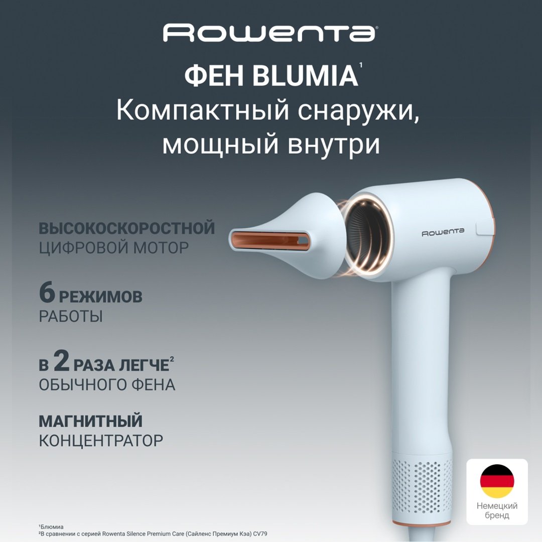 Rowenta Blumia HY5N10E0 компактный фен голубой купить,41990