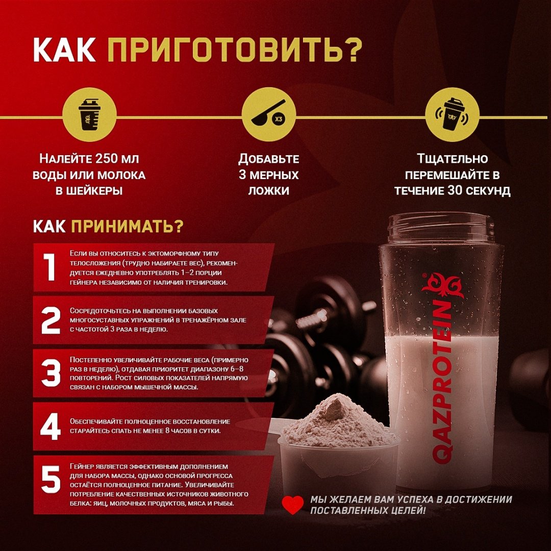 Гейнер Qazprotein Qazprotein Muscle Mass Gainer 1400 г Клубника-банан 1400 г