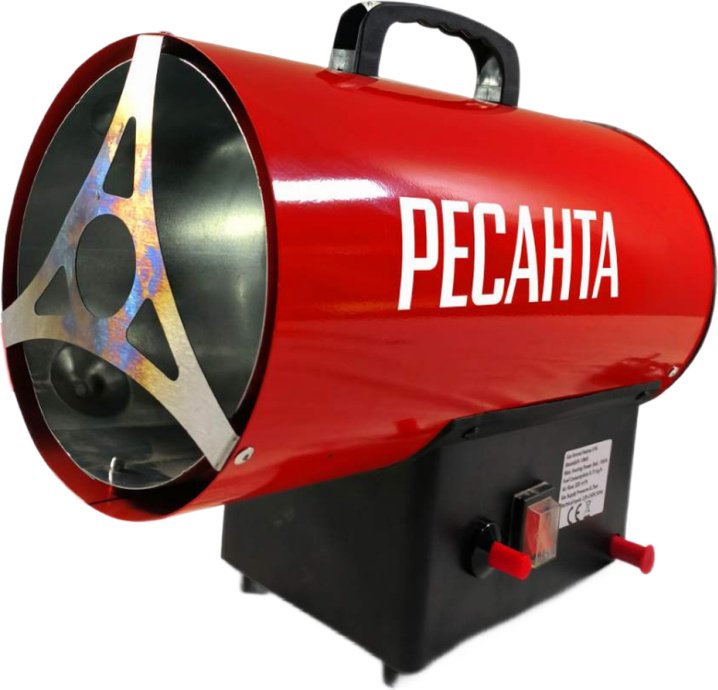 Тепловая пушка газовая 350 м³/ч, мощность тепловая – 10 кВт, расход топлива – 0,76 кг/ч, тип топлива - пропан, пропан-бутан, бутан Ресанта ТГП-10АКГ 67/1/79