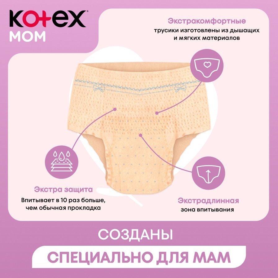 Трусики послеродовые Kotex одноразовые для мам L/XL 8 шт купить,NaN