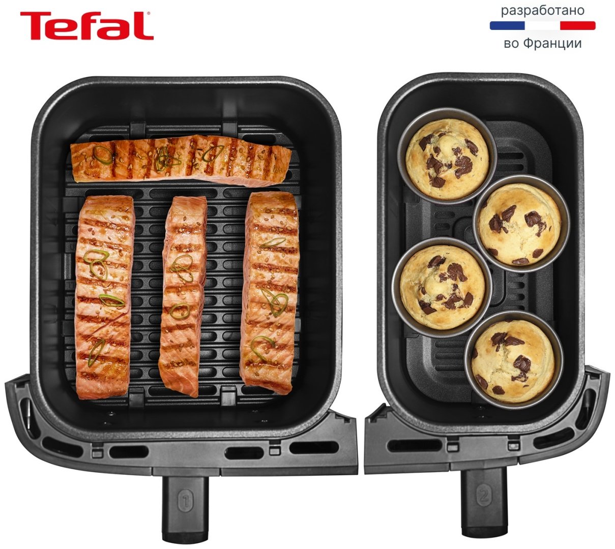Двойной аэрогриль Tefal Dual Easy Fry&Gril EY-905D10 8.3 л черный, серебристый купить,134990