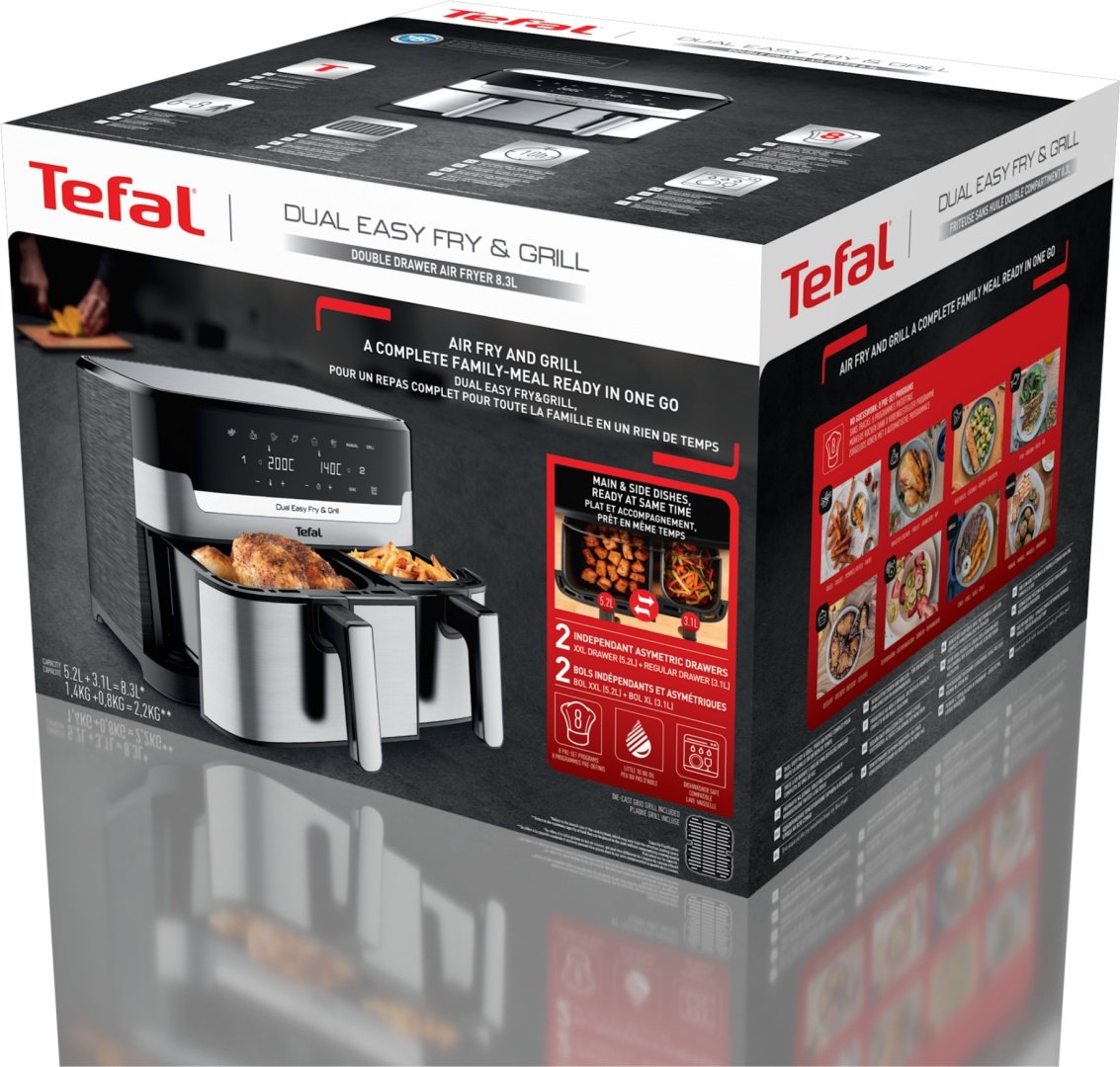 Двойной аэрогриль Tefal Dual Easy Fry&Gril EY-905D10 8.3 л черный, серебристый купить,134990