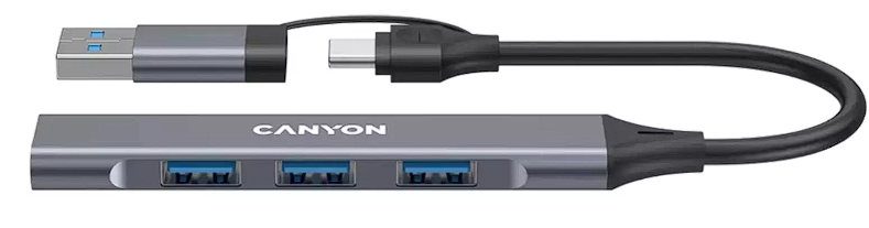 Адаптер Canyon DS-02 4in1 USB-A/C, серый