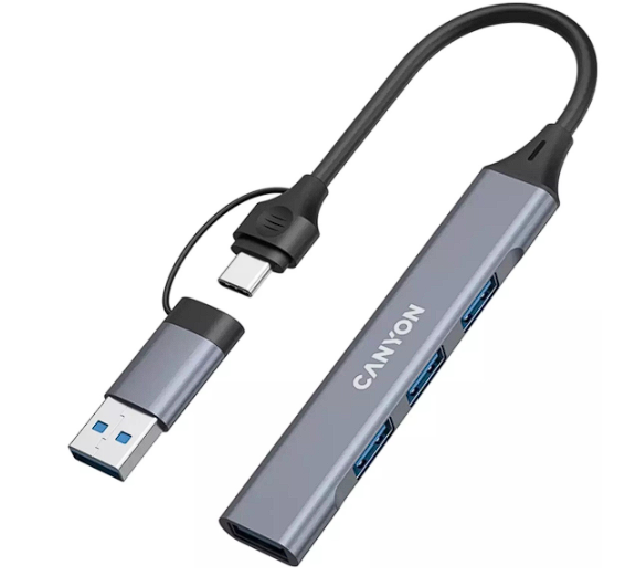 Адаптер Canyon DS-02 4in1 USB-A/C, серый