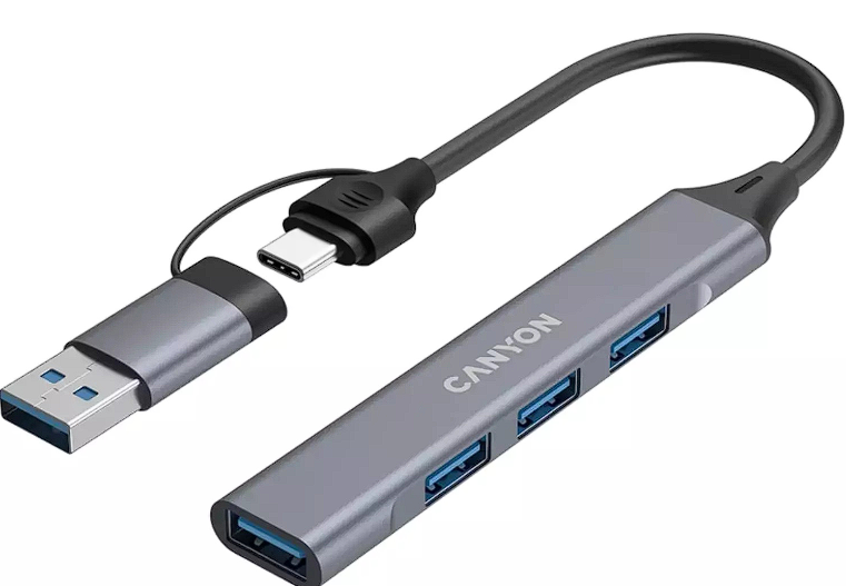 Адаптер Canyon DS-02 4in1 USB-A/C, серый