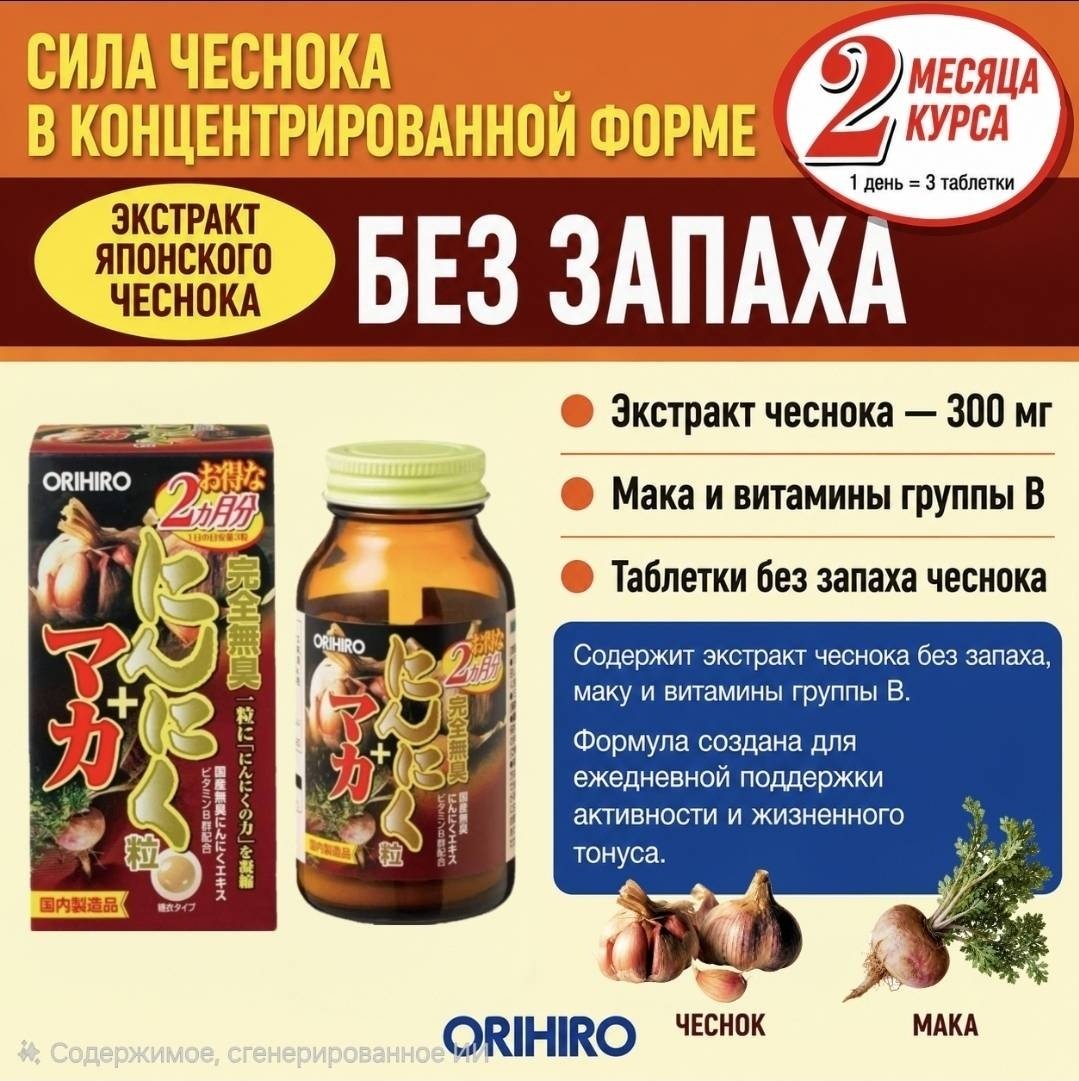 ORIHIRO Мака + чеснок + витамины группы B БАД, курс 60 дней драже 180 шт - ForteMarket ORIHIRO Мака + чеснок + витамины группы B БАД, курс 60 дней драже 180 шт купить,NaN