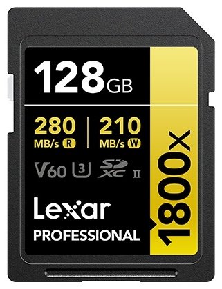 Карта памяти Lexar Secure Digital XC Professional 1800x SDXC UHS-II V60 LSD1800128G-RNNNC 128 Гб купить,NaN