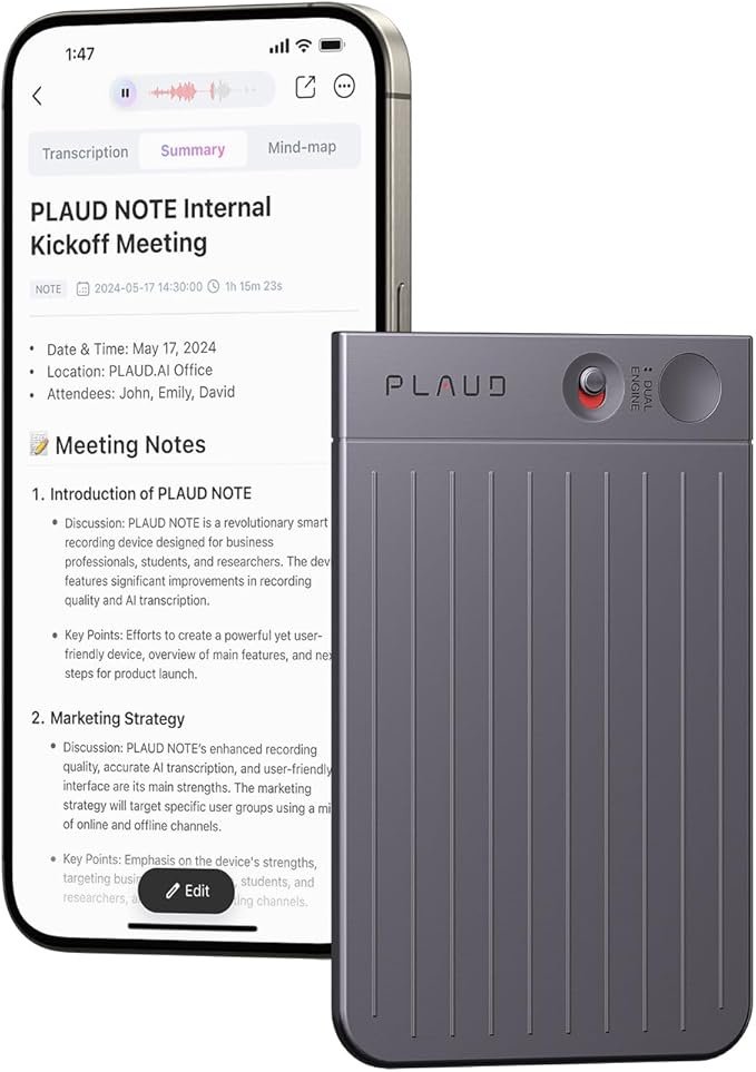 Портативный аудиорекордер PLAUD AI Voice Recorder серый