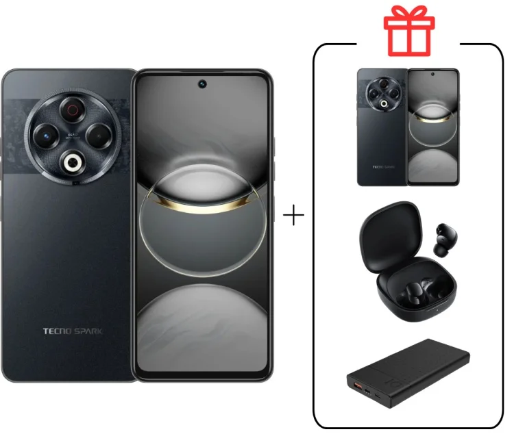 Смартфон Tecno Spark 30 8/256Gb Stellar Shadow + Подарок Смартфон Tecno Spark 30 8/256Gb Stellar Shadow + Подарок Наушники Buds 6 Play Black + Подарок Внешний аккумулятор 10000мАч Black
