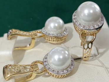 Комплект Exclusive Gold 5533876 вес 11.4 г золото, бриллиант, жемчуг