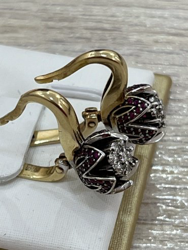 Серьги Exclusive Gold Sharm вес 7.07 г золото, бриллиант, гранат купить,NaN