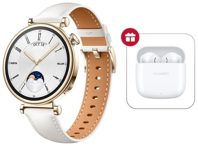 Смарт-часы Huawei Watch GT 4 41мм White Leather Strap + Подарок Наушники Huawei FreeBuds SE 2 White