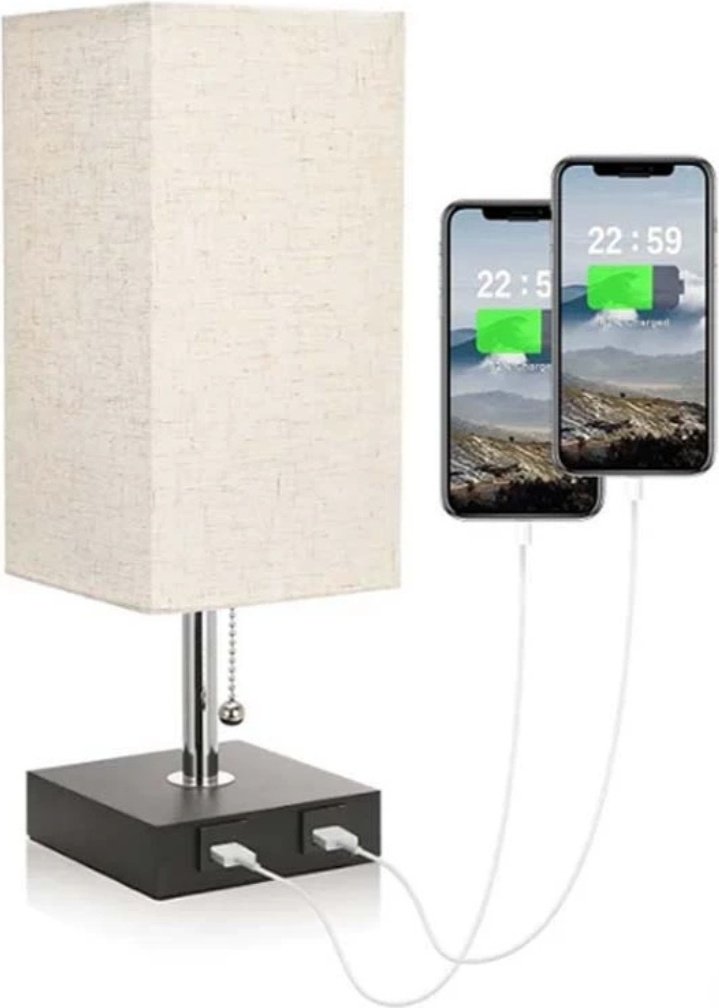 Diola Умная настольная лампа с двумя USB портами, металл, пластик, ткань.