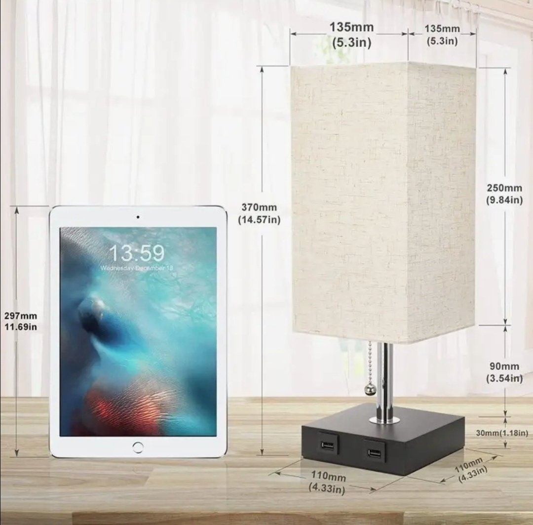 Diola Умная настольная лампа с двумя USB портами, металл, пластик, ткань.