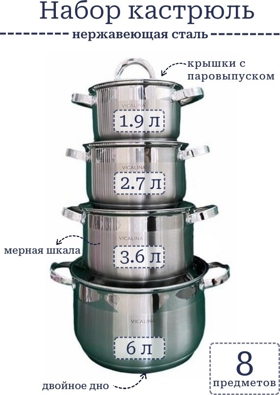 Набор кастрюль Vicalina VL-585 8 в 1