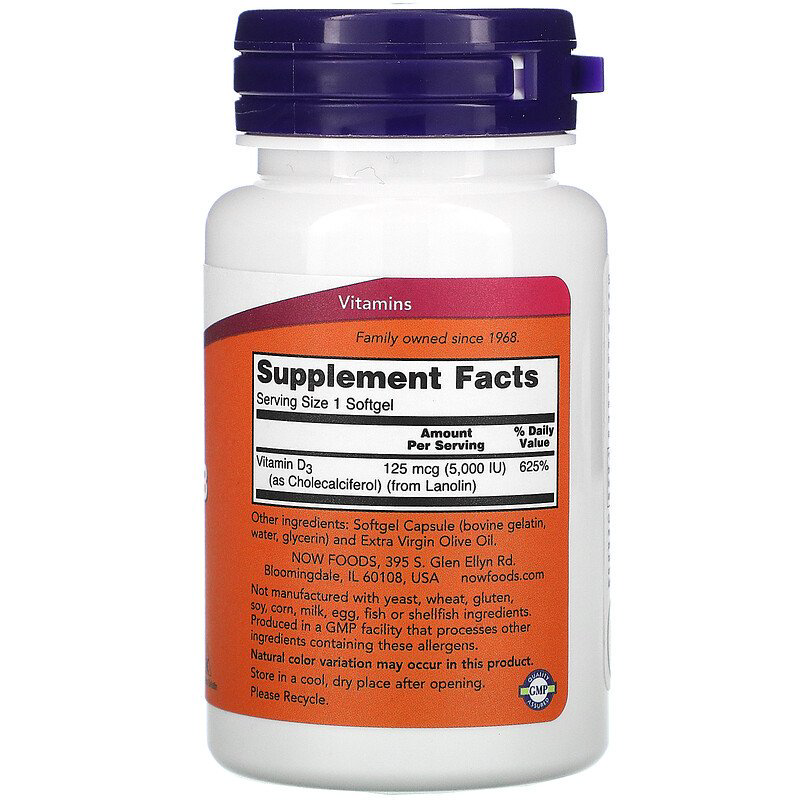 Now Foods Vitamin D-3 5000 IU 120 капсул купить,6990