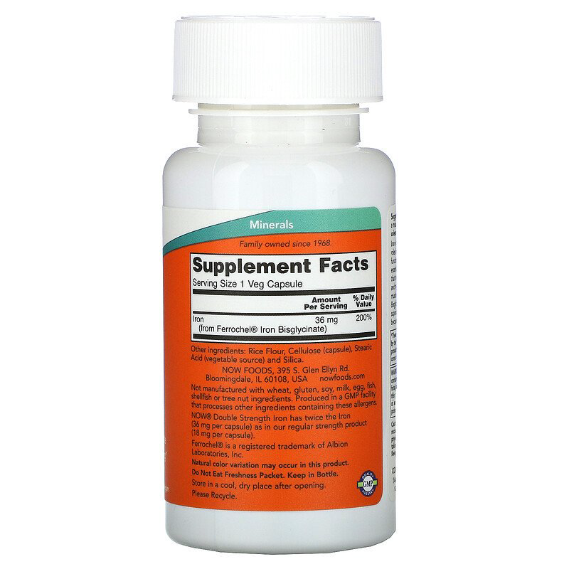 Now Foods Vitamin Iron железо 36 мг 90 капсул купить,9000