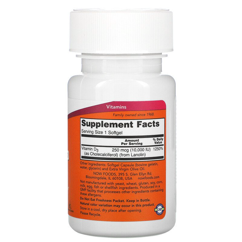 Now Foods Vitamin D-3 10000 IU 120 капсул купить,7990