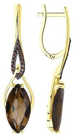 Серьги Diamant 53-320-00829-2 вес 5.83 г золото, раухтопаз купить,NaN
